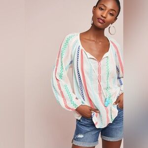 Anthropologie manna embroidered peasant top payal pratap cotton boho lightweight